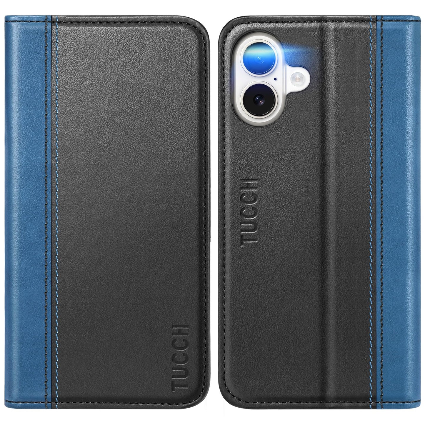 TUCCH Case Wallet for iPhone 16, [3 Card Slots] Kickstand PU Leather [RFID Blocking] Flip Folio Cover with [TPU Shockproof Interior Shell] 6.1" 2024, Classic Black - 7DAY'S