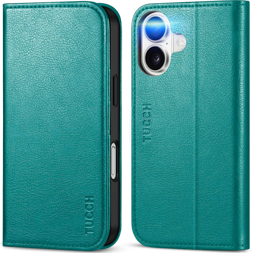 TUCCH Case Wallet for iPhone 16, [3 Card Slots] Kickstand PU Leather [RFID Blocking] Flip Folio Cover with [TPU Shockproof Interior Shell] 6.1" 2024, Classic Black - 7DAY'S
