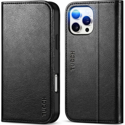 TUCCH Case Wallet for iPhone 16, [3 Card Slots] Kickstand PU Leather [RFID Blocking] Flip Folio Cover with [TPU Shockproof Interior Shell] 6.1" 2024, Classic Black