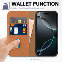 TUCCH Case Wallet for iPhone 16, [3 Card Slots] Kickstand PU Leather [RFID Blocking] Flip Folio Cover with [TPU Shockproof Interior Shell] 6.1" 2024, Classic Black - 7DAY'S