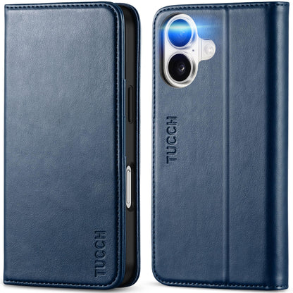 TUCCH Case Wallet for iPhone 16, [3 Card Slots] Kickstand PU Leather [RFID Blocking] Flip Folio Cover with [TPU Shockproof Interior Shell] 6.1" 2024, Classic Black - 7DAY'S