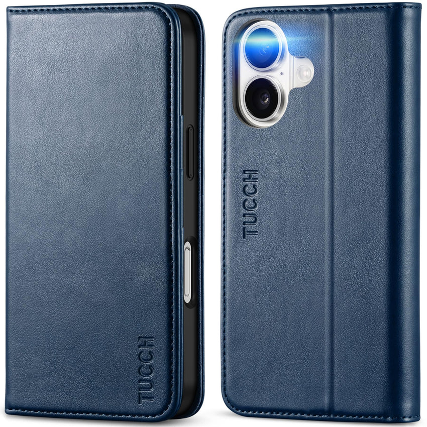 TUCCH Case Wallet for iPhone 16, [3 Card Slots] Kickstand PU Leather [RFID Blocking] Flip Folio Cover with [TPU Shockproof Interior Shell] 6.1" 2024, Classic Black - 7DAY'S
