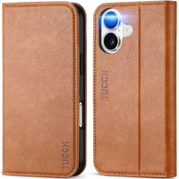 TUCCH Case Wallet for iPhone 16, [3 Card Slots] Kickstand PU Leather [RFID Blocking] Flip Folio Cover with [TPU Shockproof Interior Shell] 6.1" 2024, Classic Black - 7DAY'S