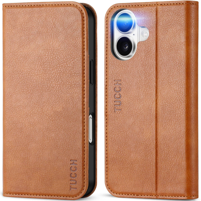 TUCCH Case Wallet for iPhone 16, [3 Card Slots] Kickstand PU Leather [RFID Blocking] Flip Folio Cover with [TPU Shockproof Interior Shell] 6.1" 2024, Classic Black - 7DAY'S