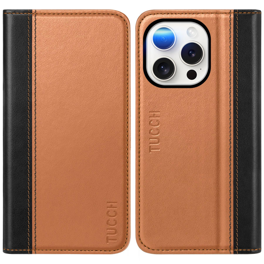 TUCCH Case Wallet for iPhone 16, [3 Card Slots] Kickstand PU Leather [RFID Blocking] Flip Folio Cover with [TPU Shockproof Interior Shell] 6.1" 2024, Classic Black - 7DAY'S