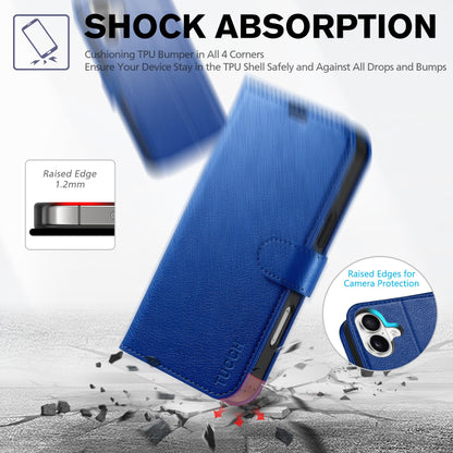 TUCCH Case Wallet for iPhone 16 Plus, RFID Blocking 4 Card Holder Kickstand [Shockproof TPU Interior Shell], PU Leather Magnetic Protective Flip Cover 6.7" 2024, Black - 7DAY'S