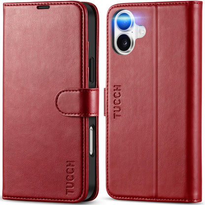 TUCCH Case Wallet for iPhone 16 Plus, RFID Blocking 4 Card Holder Kickstand [Shockproof TPU Interior Shell], PU Leather Magnetic Protective Flip Cover 6.7" 2024, Black - 7DAY'S