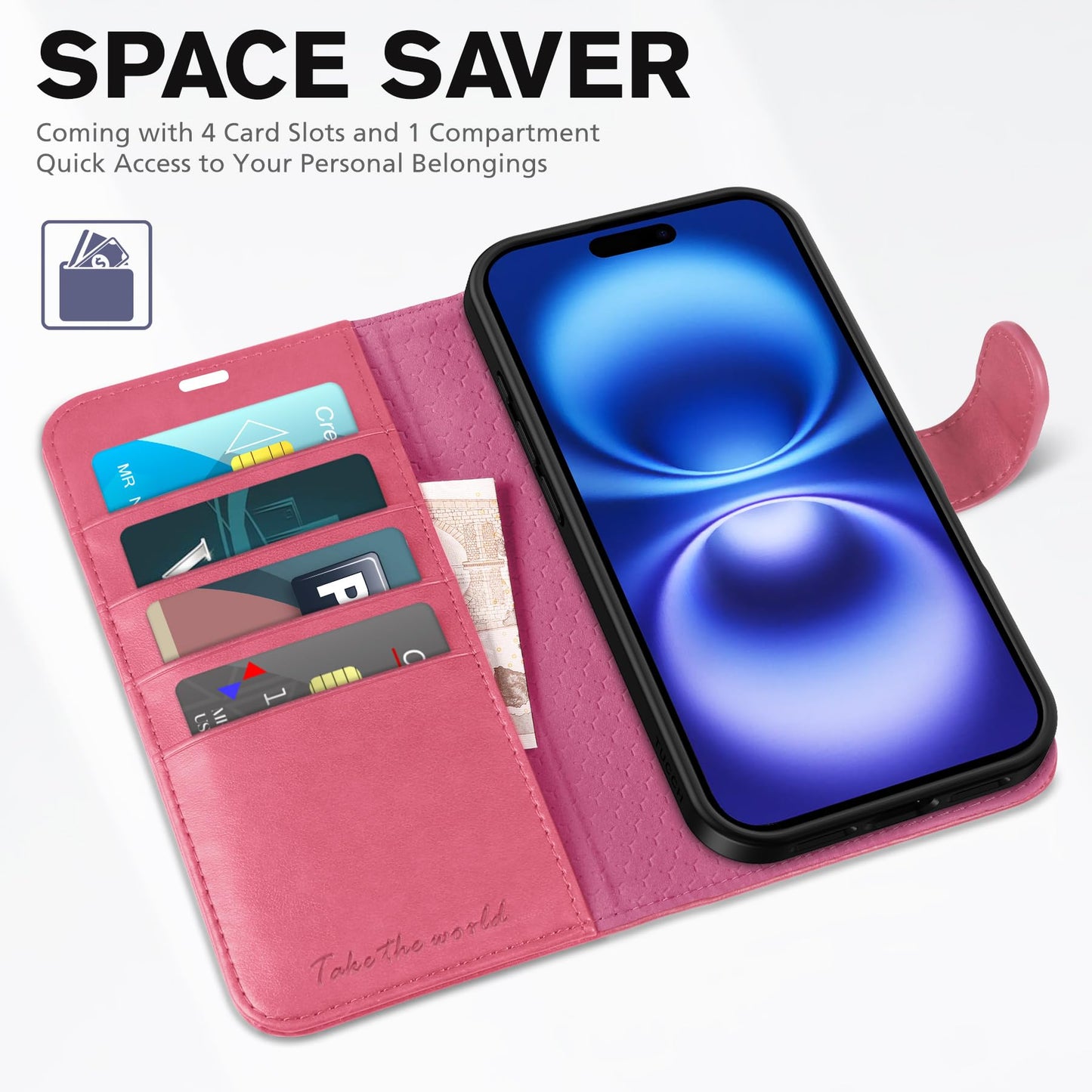 TUCCH Case Wallet for iPhone 16 Plus, RFID Blocking 4 Card Holder Kickstand [Shockproof TPU Interior Shell], PU Leather Magnetic Protective Flip Cover 6.7" 2024, Black - 7DAY'S