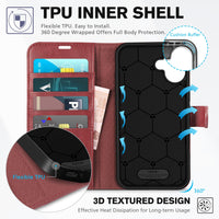 TUCCH Case Wallet for iPhone 16 Plus, RFID Blocking 4 Card Holder Kickstand [Shockproof TPU Interior Shell], PU Leather Magnetic Protective Flip Cover 6.7" 2024, Black - 7DAY'S