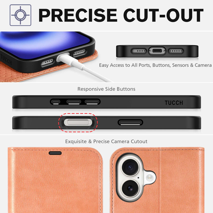 TUCCH Case Wallet for iPhone 16 Plus, RFID Blocking 4 Card Holder Kickstand [Shockproof TPU Interior Shell], PU Leather Magnetic Protective Flip Cover 6.7" 2024, Black - 7DAY'S