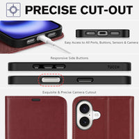 TUCCH Case Wallet for iPhone 16 Plus, RFID Blocking 4 Card Holder Kickstand [Shockproof TPU Interior Shell], PU Leather Magnetic Protective Flip Cover 6.7" 2024, Black - 7DAY'S