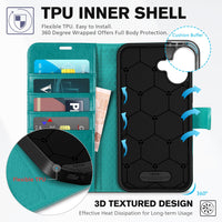 TUCCH Case Wallet for iPhone 16 Plus, RFID Blocking 4 Card Holder Kickstand [Shockproof TPU Interior Shell], PU Leather Magnetic Protective Flip Cover 6.7" 2024, Black - 7DAY'S