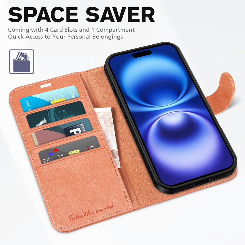 TUCCH Case Wallet for iPhone 16 Plus, RFID Blocking 4 Card Holder Kickstand [Shockproof TPU Interior Shell], PU Leather Magnetic Protective Flip Cover 6.7" 2024, Black - 7DAY'S