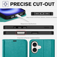 TUCCH Case Wallet for iPhone 16 Plus, RFID Blocking 4 Card Holder Kickstand [Shockproof TPU Interior Shell], PU Leather Magnetic Protective Flip Cover 6.7" 2024, Black - 7DAY'S