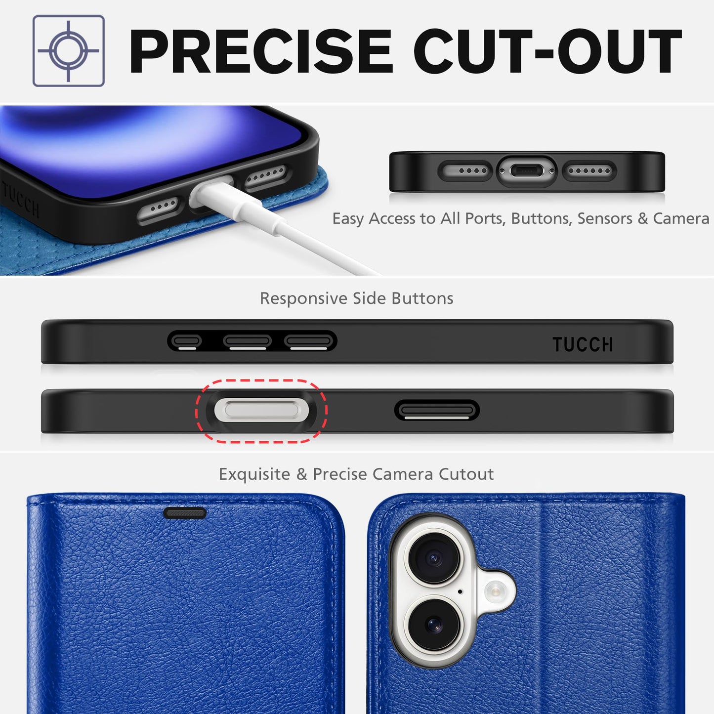 TUCCH Case Wallet for iPhone 16 Plus, RFID Blocking 4 Card Holder Kickstand [Shockproof TPU Interior Shell], PU Leather Magnetic Protective Flip Cover 6.7" 2024, Black - 7DAY'S