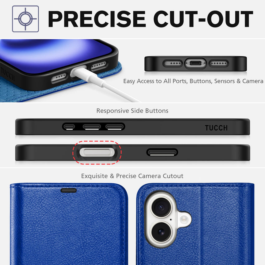 TUCCH Case Wallet for iPhone 16 Plus, RFID Blocking 4 Card Holder Kickstand [Shockproof TPU Interior Shell], PU Leather Magnetic Protective Flip Cover 6.7" 2024, Black - 7DAY'S