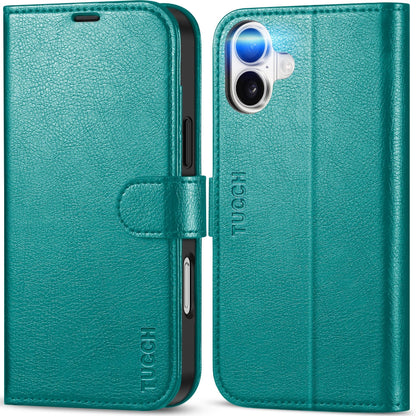 TUCCH Case Wallet for iPhone 16 Plus, RFID Blocking 4 Card Holder Kickstand [Shockproof TPU Interior Shell], PU Leather Magnetic Protective Flip Cover 6.7" 2024, Black - 7DAY'S