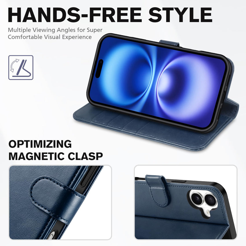 TUCCH Case Wallet for iPhone 16 Plus, RFID Blocking 4 Card Holder Kickstand [Shockproof TPU Interior Shell], PU Leather Magnetic Protective Flip Cover 6.7" 2024, Black - 7DAY'S