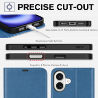 TUCCH Case Wallet for iPhone 16 Plus, RFID Blocking 4 Card Holder Kickstand [Shockproof TPU Interior Shell], PU Leather Magnetic Protective Flip Cover 6.7" 2024, Black - 7DAY'S