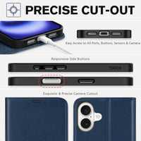 TUCCH Case Wallet for iPhone 16 Plus, RFID Blocking 4 Card Holder Kickstand [Shockproof TPU Interior Shell], PU Leather Magnetic Protective Flip Cover 6.7" 2024, Black - 7DAY'S