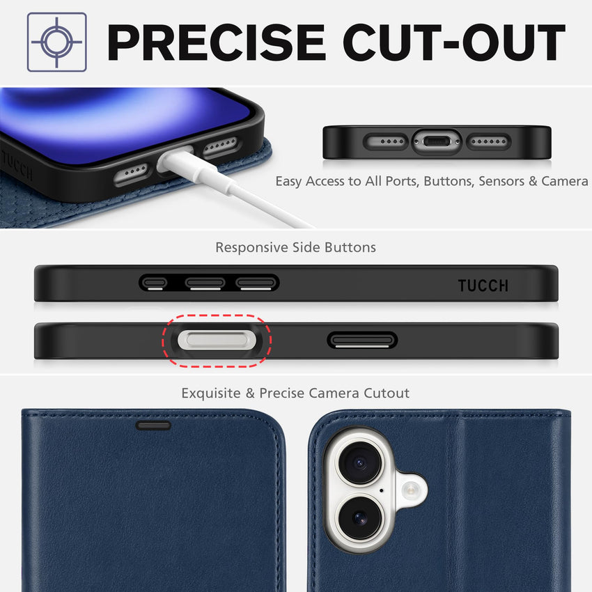 TUCCH Case Wallet for iPhone 16 Plus, RFID Blocking 4 Card Holder Kickstand [Shockproof TPU Interior Shell], PU Leather Magnetic Protective Flip Cover 6.7" 2024, Black - 7DAY'S