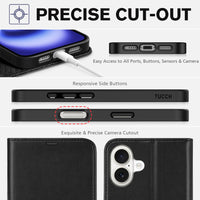 TUCCH Case Wallet for iPhone 16 Plus, RFID Blocking 4 Card Holder Kickstand [Shockproof TPU Interior Shell], PU Leather Magnetic Protective Flip Cover 6.7" 2024, Black - 7DAY'S