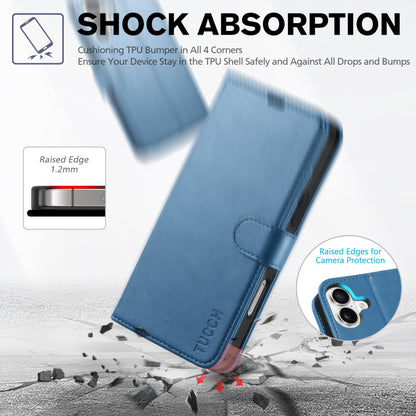TUCCH Case Wallet for iPhone 16 Plus, RFID Blocking 4 Card Holder Kickstand [Shockproof TPU Interior Shell], PU Leather Magnetic Protective Flip Cover 6.7" 2024, Black - 7DAY'S