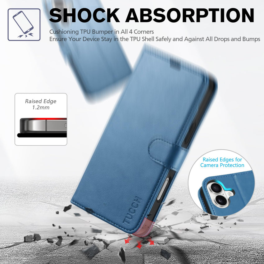 TUCCH Case Wallet for iPhone 16 Plus, RFID Blocking 4 Card Holder Kickstand [Shockproof TPU Interior Shell], PU Leather Magnetic Protective Flip Cover 6.7" 2024, Black - 7DAY'S