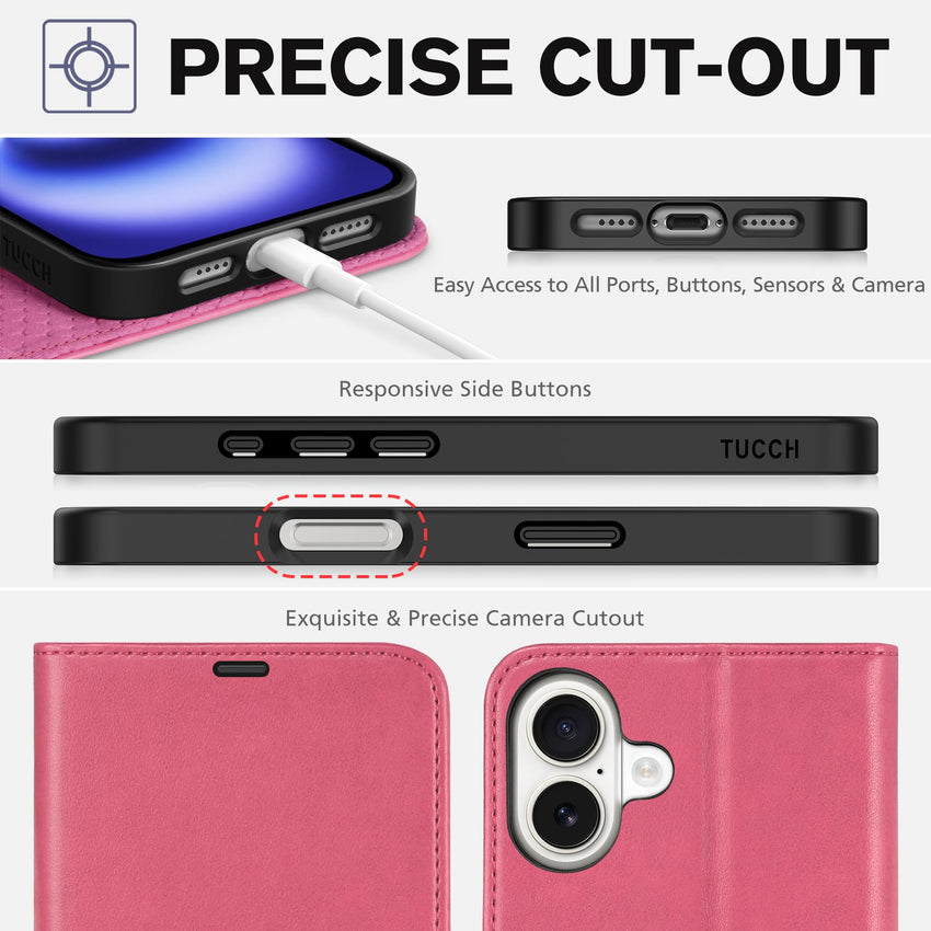 TUCCH Case Wallet for iPhone 16 Plus, RFID Blocking 4 Card Holder Kickstand [Shockproof TPU Interior Shell], PU Leather Magnetic Protective Flip Cover 6.7" 2024, Black - 7DAY'S