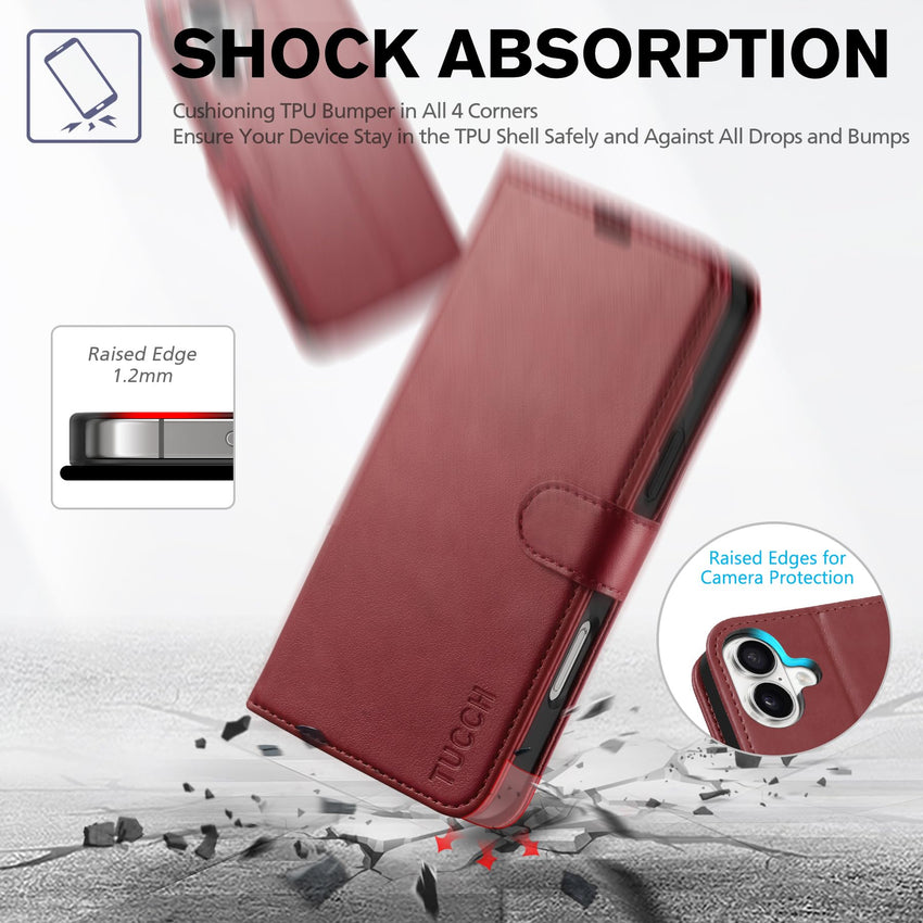 TUCCH Case Wallet for iPhone 16 Plus, RFID Blocking 4 Card Holder Kickstand [Shockproof TPU Interior Shell], PU Leather Magnetic Protective Flip Cover 6.7" 2024, Black - 7DAY'S