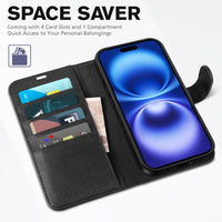 TUCCH Case Wallet for iPhone 16 Plus, RFID Blocking 4 Card Holder Kickstand [Shockproof TPU Interior Shell], PU Leather Magnetic Protective Flip Cover 6.7" 2024, Black - 7DAY'S