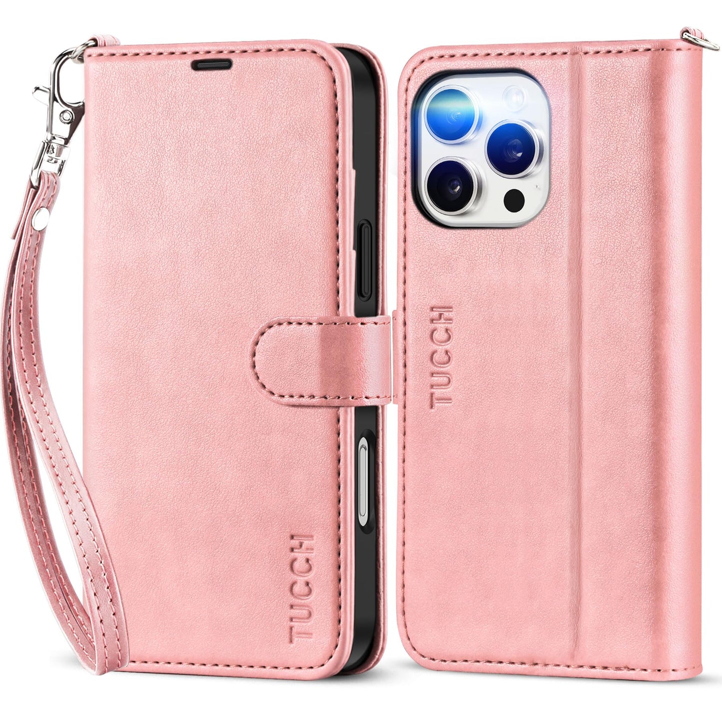 TUCCH Case Wallet for iPhone 16 Pro Max, [Wrist Strap] RFID Blocking 4 Card Slots Kickstand [Soft TPU Shell], PU Leather Magnetic Flip Cover Compatible with iPhone 16 Pro Max, Black with Wristlet - 7DAY'S