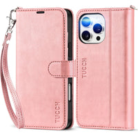 TUCCH Case Wallet for iPhone 16 Pro Max, [Wrist Strap] RFID Blocking 4 Card Slots Kickstand [Soft TPU Shell], PU Leather Magnetic Flip Cover Compatible with iPhone 16 Pro Max, Black with Wristlet - 7DAY'S