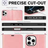 TUCCH Case Wallet for iPhone 16 Pro Max, [Wrist Strap] RFID Blocking 4 Card Slots Kickstand [Soft TPU Shell], PU Leather Magnetic Flip Cover Compatible with iPhone 16 Pro Max, Black with Wristlet - 7DAY'S