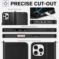 TUCCH Case Wallet for iPhone 16 Pro Max, [Wrist Strap] RFID Blocking 4 Card Slots Kickstand [Soft TPU Shell], PU Leather Magnetic Flip Cover Compatible with iPhone 16 Pro Max, Black with Wristlet - 7DAY'S