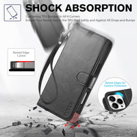 TUCCH Case Wallet for iPhone 16 Pro Max, [Wrist Strap] RFID Blocking 4 Card Slots Kickstand [Soft TPU Shell], PU Leather Magnetic Flip Cover Compatible with iPhone 16 Pro Max, Black with Wristlet - 7DAY'S