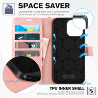 TUCCH Case Wallet for iPhone 16 Pro Max, [Wrist Strap] RFID Blocking 4 Card Slots Kickstand [Soft TPU Shell], PU Leather Magnetic Flip Cover Compatible with iPhone 16 Pro Max, Black with Wristlet - 7DAY'S