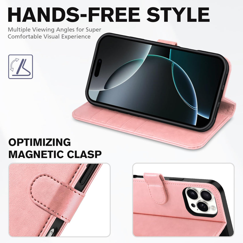 TUCCH Case Wallet for iPhone 16 Pro Max, [Wrist Strap] RFID Blocking 4 Card Slots Kickstand [Soft TPU Shell], PU Leather Magnetic Flip Cover Compatible with iPhone 16 Pro Max, Black with Wristlet - 7DAY'S