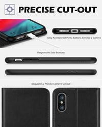 TUCCH Case Wallet for iPhone Xs Max, PU Leather Flip Cover with RFID Blocking Card Slot, Stand [Auto Wake/Sleep] Wireless Charging Shockproof TPU Shell Compatible with iPhone Xs Max 6.5", Black - 7DAY'S