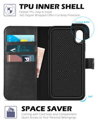 TUCCH Case Wallet for iPhone Xs Max, PU Leather Flip Cover with RFID Blocking Card Slot, Stand [Auto Wake/Sleep] Wireless Charging Shockproof TPU Shell Compatible with iPhone Xs Max 6.5", Black - 7DAY'S