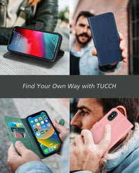 TUCCH Case Wallet for iPhone Xs Max, PU Leather Flip Cover with RFID Blocking Card Slot, Stand [Auto Wake/Sleep] Wireless Charging Shockproof TPU Shell Compatible with iPhone Xs Max 6.5", Black - 7DAY'S