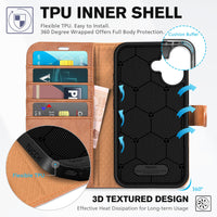 TUCCH Compatible with iPhone 16 Wallet Case, RFID Blocking 4 Card Holder Kickstand [Shockproof TPU Interior Shell], PU Leather Magnetic Closure Protective Flip Phone Cover, Black - 7DAY'S