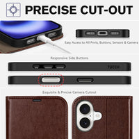 TUCCH Compatible with iPhone 16 Wallet Case, RFID Blocking 4 Card Holder Kickstand [Shockproof TPU Interior Shell], PU Leather Magnetic Closure Protective Flip Phone Cover, Black - 7DAY'S
