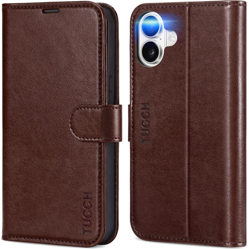 TUCCH Compatible with iPhone 16 Wallet Case, RFID Blocking 4 Card Holder Kickstand [Shockproof TPU Interior Shell], PU Leather Magnetic Closure Protective Flip Phone Cover, Black - 7DAY'S