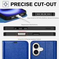 TUCCH Compatible with iPhone 16 Wallet Case, RFID Blocking 4 Card Holder Kickstand [Shockproof TPU Interior Shell], PU Leather Magnetic Closure Protective Flip Phone Cover, Black - 7DAY'S