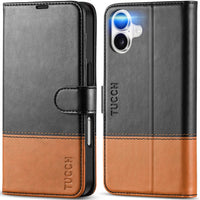 TUCCH Compatible with iPhone 16 Wallet Case, RFID Blocking 4 Card Holder Kickstand [Shockproof TPU Interior Shell], PU Leather Magnetic Closure Protective Flip Phone Cover, Black - 7DAY'S
