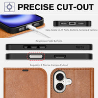 TUCCH Compatible with iPhone 16 Wallet Case, RFID Blocking 4 Card Holder Kickstand [Shockproof TPU Interior Shell], PU Leather Magnetic Closure Protective Flip Phone Cover, Black - 7DAY'S