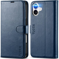 TUCCH Compatible with iPhone 16 Wallet Case, RFID Blocking 4 Card Holder Kickstand [Shockproof TPU Interior Shell], PU Leather Magnetic Closure Protective Flip Phone Cover, Black - 7DAY'S