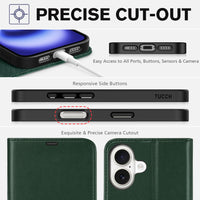 TUCCH Compatible with iPhone 16 Wallet Case, RFID Blocking 4 Card Holder Kickstand [Shockproof TPU Interior Shell], PU Leather Magnetic Closure Protective Flip Phone Cover, Black - 7DAY'S