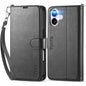 TUCCH Compatible with iPhone 16 Wallet Case, RFID Blocking 4 Card Holder Kickstand [Shockproof TPU Interior Shell], PU Leather Magnetic Closure Protective Flip Phone Cover, Black - 7DAY'S